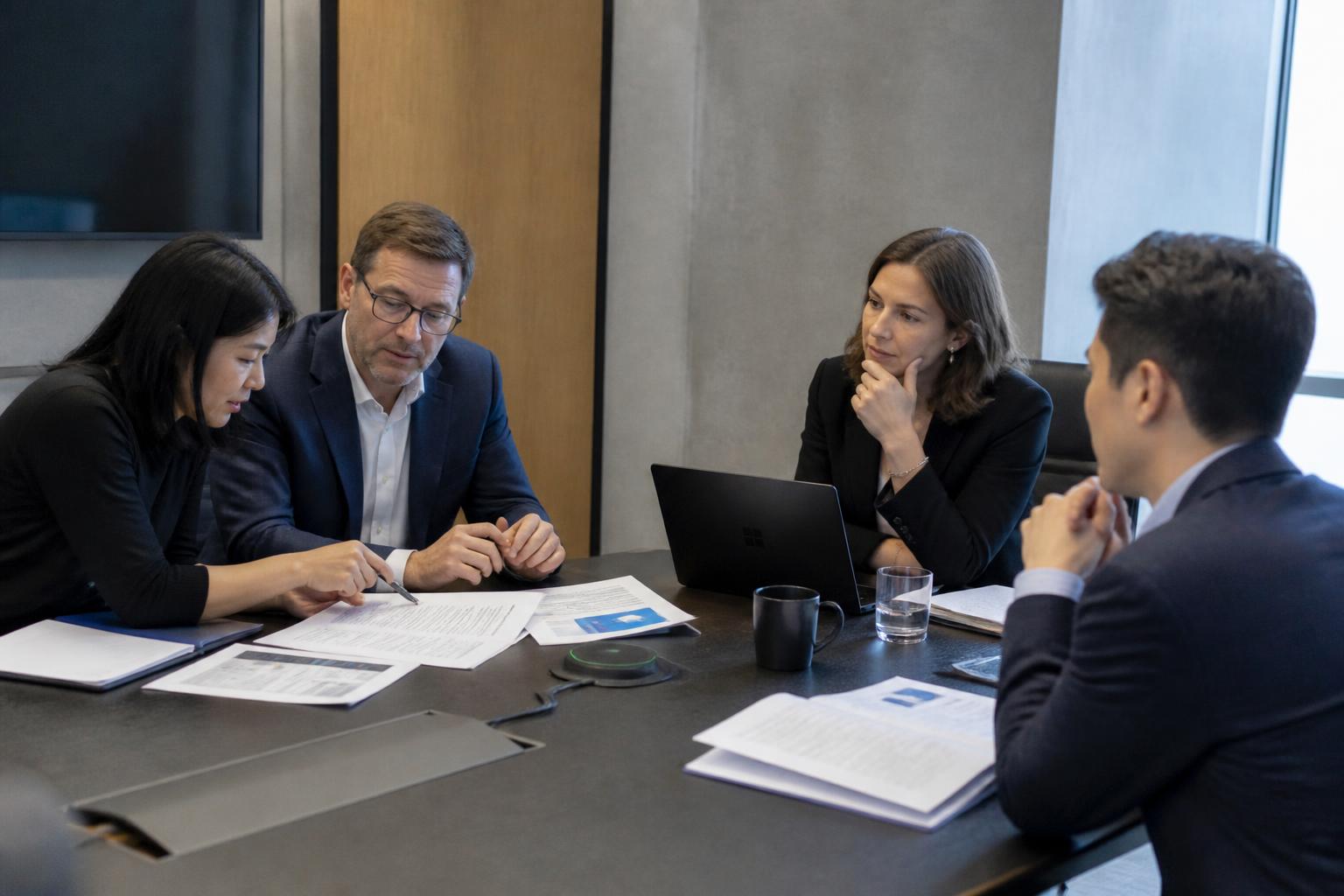 Executivos em reunião institucional